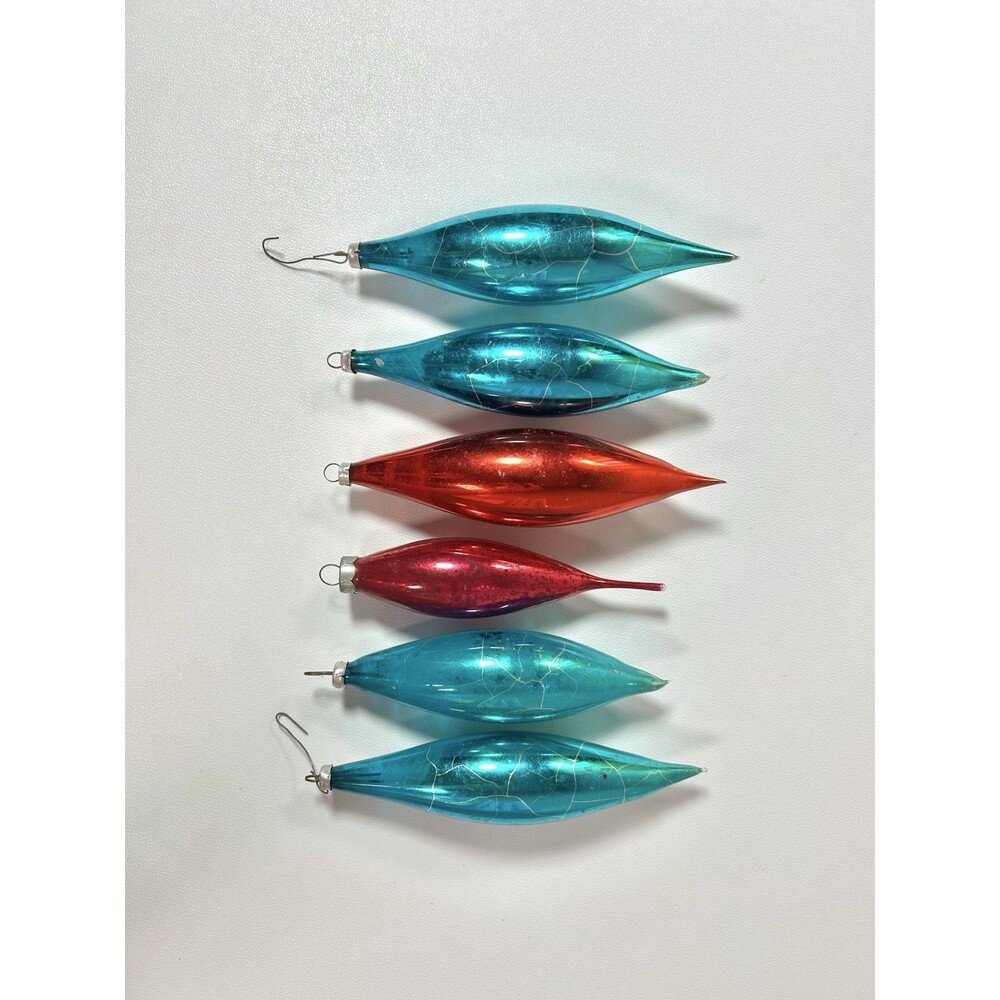 Lot 6 Antique Red Blue Magenta Mercury Icicle Glass Christmas Ornament Vintage